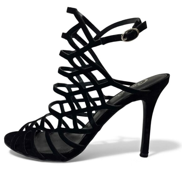 Candies Black Strappy Cage Design High Heel Sandals Size 10 - Picture 2 of 7